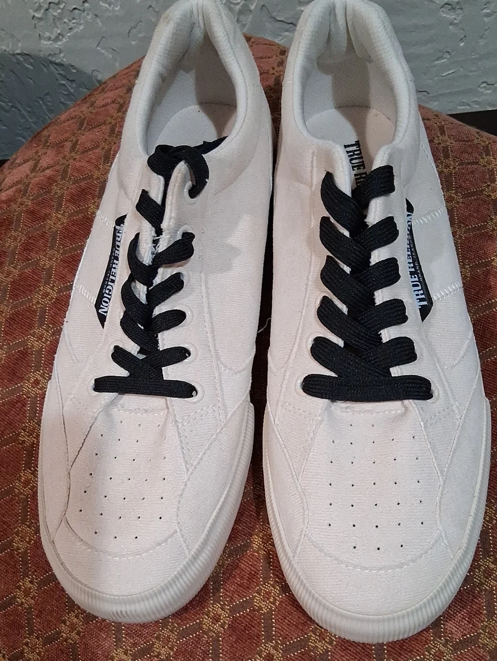 True Religion White Canvas Suede Sneakers with Black Laces READ